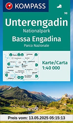 KOMPASS Wanderkarte 98 Unterengadin, Nationalpark / Bassa Engadina, Parco Nazionale 1:40.000: markierte Wanderwege, Hütten, Radrouten