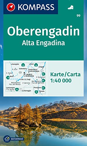 KOMPASS Wanderkarte 99 Oberengadin / Alta Engadina 1:40.000: markierte Wanderwege, Hütten, Radrouten von Kompass