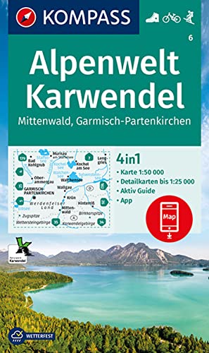 KOMPASS Wanderkarte 6 Alpenwelt Karwendel Mittenwald, Garmisch-Partenkirchen 1:50.000: 4in1 Wanderkarte mit Aktiv Guide und Detailkarten inklusive ... in der KOMPASS-App. Fahrradfahren. Skitouren.
