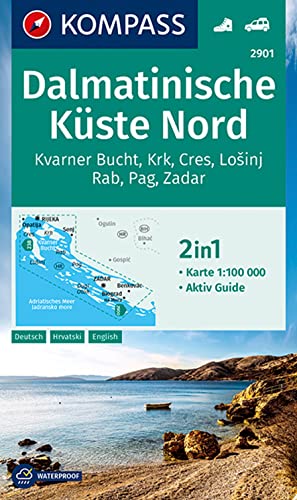 KOMPASS Wanderkarte 2901 Dalmatinische Küste Nord 1:100.000: 2in1 Wanderkarte0 mit Aktiv Guide. von Kompass