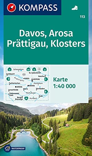 KOMPASS Wanderkarte 113 Davos, Arosa, Prättigau, Klosters 1:40.000: markierte Wanderwege, Hütten, Radrouten