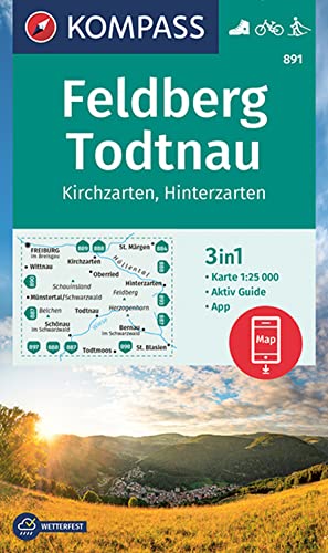 KOMPASS Wanderkarte 891 Feldberg, Todtnau, Kirchzarten, Hinterzarten 1:25.000: 3in1 Wanderkarte mit Aktiv Guide inklusive Karte zur offline Verwendung in der KOMPASS-App. Fahrradfahren. Langlaufen.