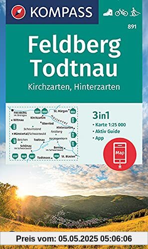 KOMPASS Wanderkarte Feldberg, Todtnau, Kirchzarten, Hinterzarten: 3in1 Wanderkarte 1:25000 mit Aktiv Guide inklusive Karte zur offline Verwendung in ... Langlaufen. (KOMPASS-Wanderkarten, Band 891)