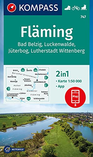 KOMPASS Wanderkarte 747 Fläming, Bad Belzig, Luckenwalde, Jüterbog, Lutherstadt Wittenberg 1:50.000: 2 in 1 Wanderkarte mit Aktiv Guide und Radtouren.