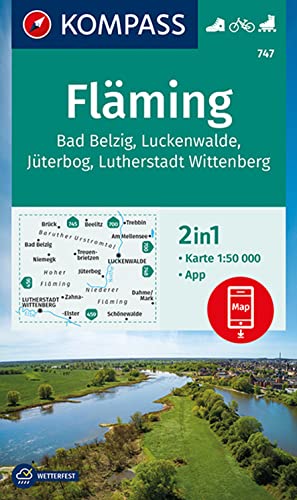 KOMPASS Wanderkarte 747 Fläming, Bad Belzig, Luckenwalde, Jüterbog, Lutherstadt Wittenberg 1:50.000: 2 in 1 Wanderkarte mit Aktiv Guide und Radtouren. von Kompass