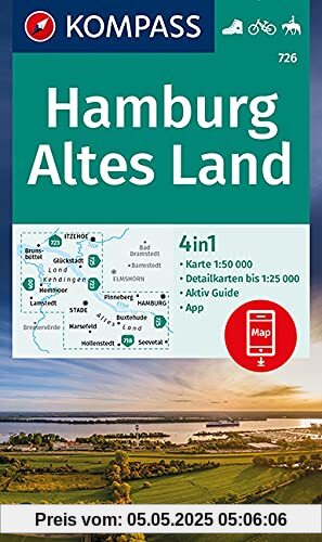 KOMPASS Wanderkarte Hamburg, Altes Land: 4in1 Wanderkarte 1:50000 mit Aktiv Guide und Detailkarten inklusive Karte zur offline Verwendung in der ... Reiten. (KOMPASS-Wanderkarten, Band 726)