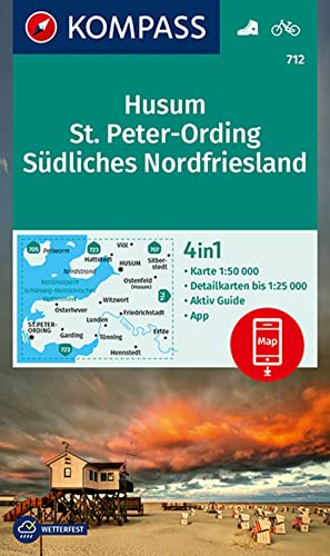 KOMPASS Wanderkarte 712 Husum, St. Peter-Ording, Südliches Nordfriesland 1:50.000: 4in1 Wanderkarte mit Aktiv Guide und Detailkarten inklusive Karte ... Verwendung in der KOMPASS-App. Fahrradfahren. von Kompass