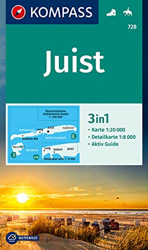 KOMPASS Wanderkarte 728 Insel Juist 1:20.000: 3in1 Wanderkarte mit Detailkarte und Aktiv Guide. Reiten.