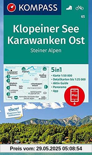 KOMPASS Wanderkarte Klopeiner See, Karawanken Ost, Steiner Alpen: 5in1 Wanderkarte 1:50000 mit Panorama, Aktiv Guide und Detailkarten inklusive Karte ... Fahrradfahren. (KOMPASS-Wanderkarten)