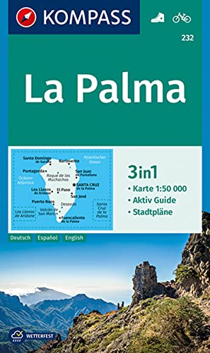 KOMPASS Wanderkarte 232 La Palma 1:50.000: 3in1 Wanderkarte mit Aktiv Guide und Stadtplänen. Fahrradfahren