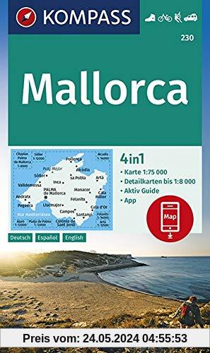 KOMPASS Wanderkarte Mallorca: 4in1 Wanderkarte 1:75000 mit Aktiv Guide und Detailkarten inklusive Karte zur offline Verwendung in der KOMPASS-App. ... Autokarte. (KOMPASS-Wanderkarten, Band 230)