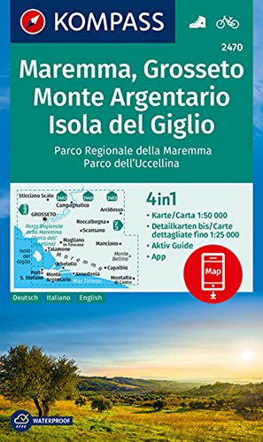 KOMPASS Wanderkarte 2470 Maremma, Grosseto, Monte Argentario, Isola del Giglio 1:50.000: 4in1 Wanderkarte mit Aktiv Guide und Detailkarten inklusive ... Verwendung in der KOMPASS-App. Fahrradfahren.