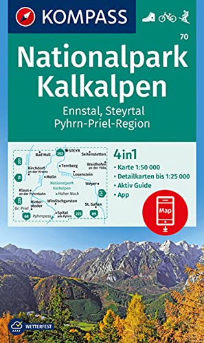 KOMPASS Wanderkarte 70 Nationalpark Kalkalpen, Ennstal, Steyrtal, Pyhrn-Priel-Region 1:50.000: 4in1 Wanderkarte mit Aktiv Guide und Detailkarten ... in der KOMPASS-App. Fahrradfahren. Skitouren. KOMPASS Wanderkarte 70 Nationalpark Kalkalpen, Ennstal, Steyrtal, Pyhrn-Priel-Region 1:50.000: 4in1 Wanderkarte mit Aktiv Guide und Detailkarten ... in der KOMPASS-App. Fahrradfahren. Skitouren.