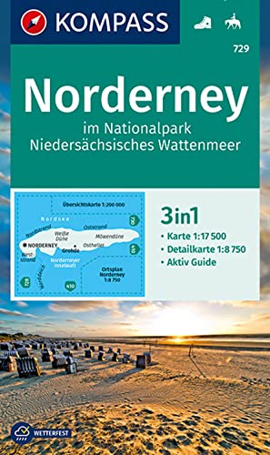 KOMPASS Wanderkarte 729 Norderney im Nationalpark Niedersächsisches Wattenmeer 1:17.500: 3in1 Wanderkarte mit Aktiv Guide und Detailkarte. Reiten.