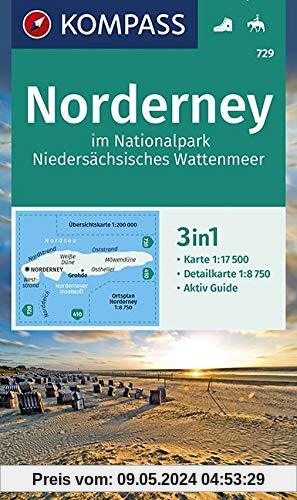 KOMPASS Wanderkarte Norderney im Nationalpark Niedersächsisches Wattenmeer: 3in1 Wanderkarte 1:17500 mit Aktiv Guide und Detailkarten. Reiten.
