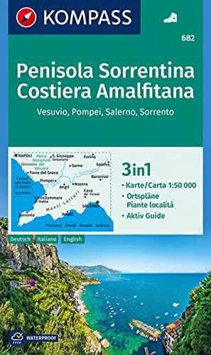 KOMPASS Wanderkarte 682 Penisola Sorrentina, Costiera Amalfitana, Vesuvio, Pompei, Salerno, Sorrento 1:50.000: 3in1 Wanderkarte mit Aktiv Guide und Ortsplänen.