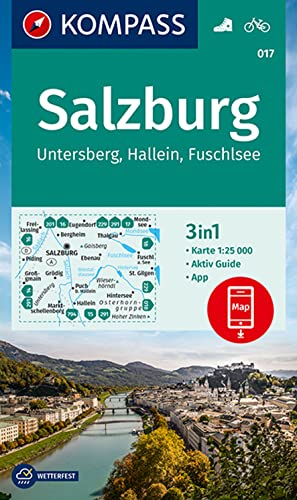 KOMPASS Wanderkarte 017 Salzburg, Untersberg, Hallein, Fuschlsee 1:25.000: 3in1 Wanderkarte mit Aktiv Guide inklusive Karte zur offline Verwendung in der KOMPASS-App. Fahrradfahren.