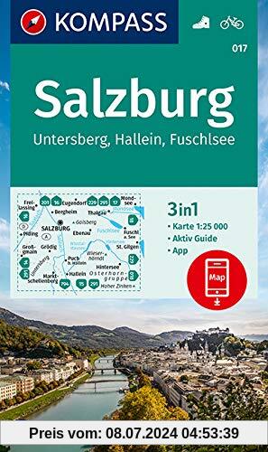 KOMPASS Wanderkarte Salzburg, Untersberg, Hallein, Fuschlsee: 3in1 Wanderkarte 1:25000 mit Aktiv Guide inklusive Karte zur offline Verwendung in der ... (KOMPASS-Wanderkarten, Band 17)