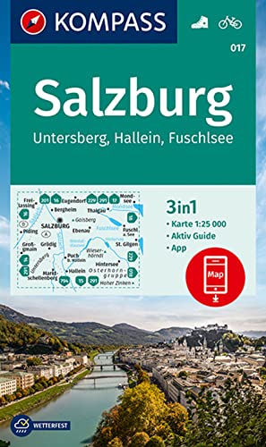 KOMPASS Wanderkarte 017 Salzburg, Untersberg, Hallein, Fuschlsee 1:25.000: 3in1 Wanderkarte mit Aktiv Guide inklusive Karte zur offline Verwendung in der KOMPASS-App. Fahrradfahren. von Kompass