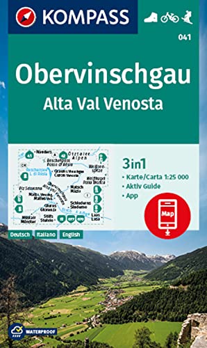 KOMPASS Wanderkarte 041 Obervinschgau, Alta Val Venosta 1:25.000: 3in1 Wanderkarte mit Aktiv Guide inklusive Karte zur offline Verwendung in der KOMPASS-App. Fahrradfahren. Skitouren. von Kompass