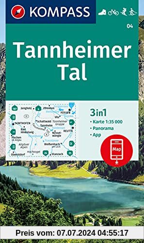 KOMPASS Wanderkarte Tannheimer Tal: 3in1 Wanderkarte 1:35000 mit Panorama inklusive Karte zur offline Verwendung in der KOMPASS-App. Fahrradfahren. ... Langlaufen. (KOMPASS-Wanderkarten, Band 4)