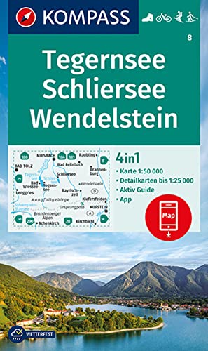 KOMPASS Wanderkarte 8 Tegernsee, Schliersee, Wendelstein 1:50.000: 4in1 Wanderkarte mit Aktiv Guide und 1:25000 Karten, inklusive Kartenbereich zur ... Fahrradfahren. Skitouren. Langlaufen. von Kompass