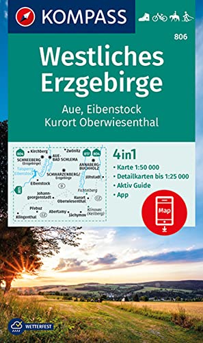 KOMPASS Wanderkarte 806 Westliches Erzgebirge, Aue, Eibenstock, Kurort Oberwiesenthal 1:50.000: 4in1 Wanderkarte mit Aktiv Guide und Detailkarten ... Fahrradfahren. Langlaufen. Reiten.