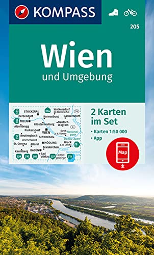 KOMPASS Wanderkarten-Set 205 Wien und Umgebung (2 Karten) 1:50.000: inklusive Karte zur offline Verwendung in der KOMPASS-App. Fahrradfahren.