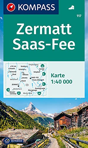 KOMPASS Wanderkarte 117 Zermatt, Saas-Fee 1:40.000: markierte Wanderwege, Hütten von Kompass