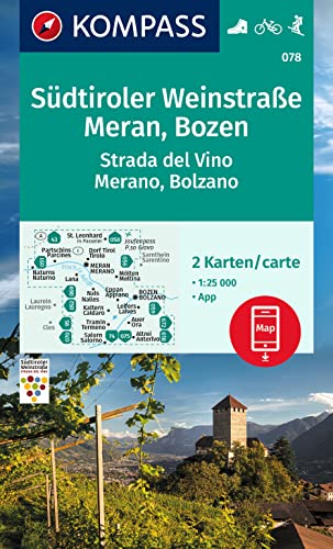 KOMPASS Wanderkarten-Set 078 Südtiroler Weinstraße, Meran, Bozen / Strada del Vino, Merano, Bolzano (2 Karten) 1:25.000: inklusive Karte zur offline ... in der KOMPASS-App. Fahrradfahren. Skitouren. von Kompass