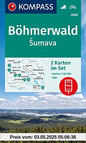 KOMPASS Wanderkarten-Set 2000 Böhmerwald, Sumava (2 Karten) 1:50.000: inklusive Karte zur offline Verwendung in der KOMPASS-App. Fahrradfahren. Skitouren. Langlaufen.