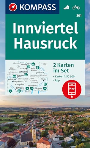KOMPASS Wanderkarten-Set 201 Innviertel, Hausruck (2 Karten) 1:50.000: inklusive Karte zur offline Verwendung in der KOMPASS-App. Fahrradfahren.