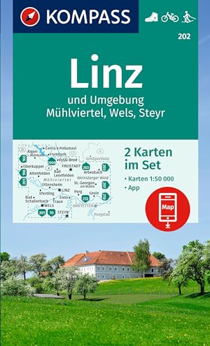 KOMPASS Wanderkarten-Set 202 Linz und Umgebung, Mühlviertel, Wels, Steyr (2 Karten) 1:50.000: inklusive Karte zur offline Verwendung in der KOMPASS-App. Fahrradfahren. Langlaufen. von KOMPASS-KARTEN