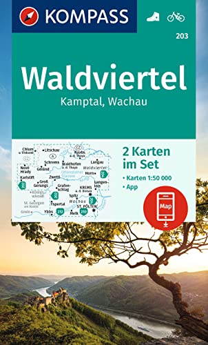 KOMPASS Wanderkarten-Set 203 Waldviertel, Kamptal, Wachau (2 Karten) 1:50.000: inklusive Karte zur offline Verwendung in der KOMPASS-App. Fahrradfahren. von KOMPASS-KARTEN