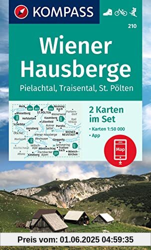 KOMPASS Wanderkarten-Set 210 Wiener Hausberge, Pielachtal, Traisental (2 Karten) 1:50.000: inklusive Karte zur offline Verwendung in der KOMPASS-App. Fahrradfahren.