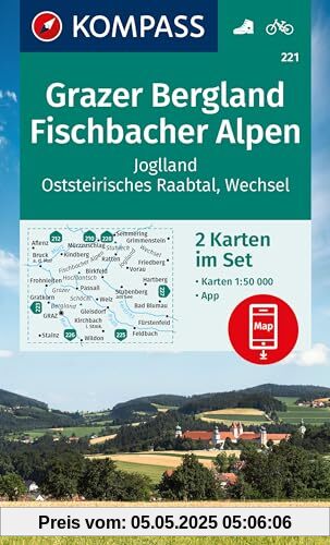KOMPASS Wanderkarten-Set 221 Grazer Bergland, Fischbacher Alpen (2 Karten) 1:50.000: inklusive Karte zur offline Verwendung in der KOMPASS-App. Fahrradfahren.