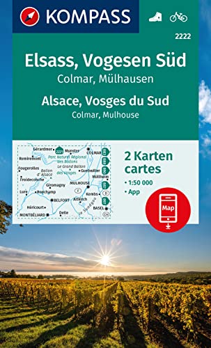 KOMPASS Wanderkarten-Set 2222 Elsass, Vogesen Süd, Alsace, Vosges du Sud, Colmar, Mülhausen, Mulhouse (2 Karten) 1:50.000: inklusive Karte zur offline Verwendung in der KOMPASS-App. Fahrradfahren. von KOMPASS-KARTEN