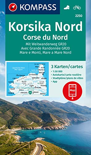 KOMPASS Wanderkarten-Set 2250 Korsika Nord, Corse du Nord, Weitwanderweg GR20 (3 Karten) 1:50.000: inklusive Karte zur offline Verwendung in der KOMPASS-App. Fahrradfahren. von KOMPASS-KARTEN