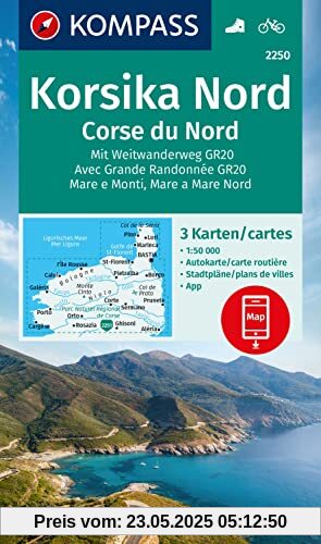 KOMPASS Wanderkarten-Set 2250 Korsika Nord, Corse du Nord, Weitwanderweg GR20 (3 Karten) 1:50.000: inklusive Karte zur offline Verwendung in der KOMPASS-App. Fahrradfahren.