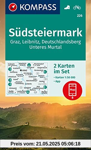 KOMPASS Wanderkarten-Set 226 Südsteiermark, Graz, Leibnitz, Deutschlandsberg, Unteres Murtal (2 Karten) 1:50.000: inklusive Karte zur offline Verwendung in der KOMPASS-App. Fahrradfahren.