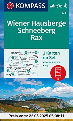 KOMPASS Wanderkarten-Set 228 Wiener Hausberge, Schneeberg, Rax (2 Karten) 1:25.000: inklusive Karte zur offline Verwendung in der KOMPASS-App. Fahrradfahren.