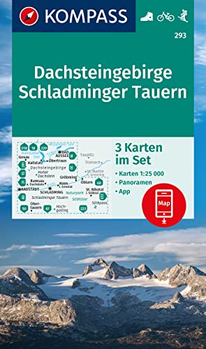 KOMPASS Wanderkarten-Set 293 Dachsteingebirge, Schladminger Tauern (3 Karten) 1:25.000: mit Panoramen, inklusive Karte zur offline Verwendung in der KOMPASS-App. Fahrradfahren. Skitouren. von Kompass