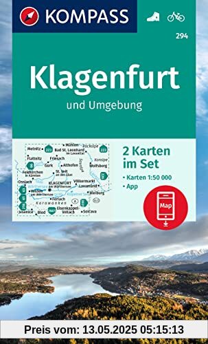 KOMPASS Wanderkarten-Set 294 Klagenfurt und Umgebung (2 Karten) 1:50.000: inklusive Karte in der KOMPASS-App offline nutzen, markierte Wanderwege, Fahrradfahren