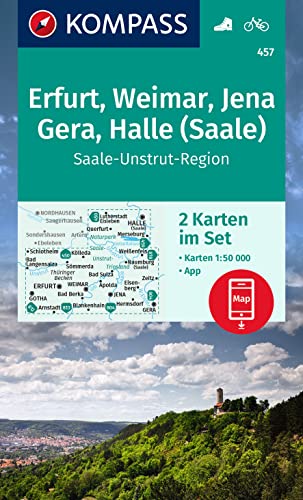 KOMPASS Wanderkarten-Set 457 Erfurt, Weimar, Jena, Gera, Halle (Saale) (2 Karten) 1:50.000: inklusive Karte zur offline Verwendung in der KOMPASS-App. Fahrradfahren. von KOMPASS-KARTEN