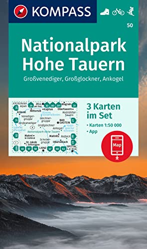 KOMPASS Wanderkarten-Set 50 Nationalpark Hohe Tauern, Großvenediger, Großglockner, Ankogel (3 Karten) 1:50.000: inklusive Karte zur offline Verwendung in der KOMPASS-App. Fahrradfahren. Skitouren von Kompass