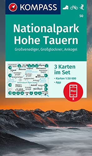 KOMPASS Wanderkarten-Set 50 Nationalpark Hohe Tauern, Großvenediger, Großglockner, Ankogel (3 Karten) 1:50.000: inklusive Karte zur offline Verwendung in der KOMPASS-App. Fahrradfahren. Skitouren von KOMPASS-KARTEN