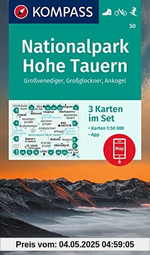 KOMPASS Wanderkarten-Set 50 Nationalpark Hohe Tauern, Großvenediger, Großglockner, Ankogel (3 Karten) 1:50.000: inklusive Karte zur offline Verwendung in der KOMPASS-App. Fahrradfahren. Skitouren