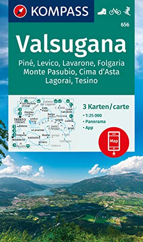 KOMPASS Wanderkarten-Set 656 Valsugana, Pine, Levico, Lavarone, Folgaria, Monte Pasubio, Cima d'Asta, Lagorai, Tesino (3 Karten) 1:25.000: mit ... Verwendung in der KOMPASS-App, Fahrradfahren von KOMPASS-KARTEN