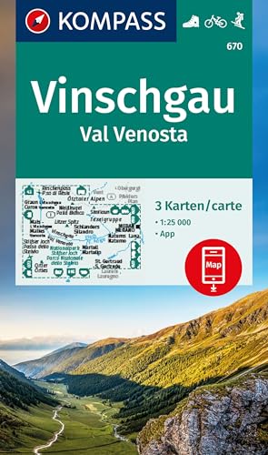 KOMPASS Wanderkarten-Set 670 Vinschgau / Val Venosta (3 Karten) 1:25.000: inklusive Karte zur offline Verwendung in der KOMPASS-App. Fahrradfahren.