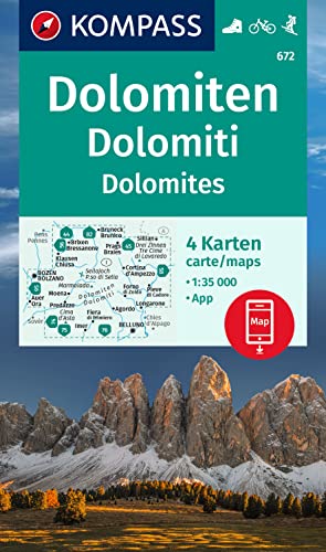 KOMPASS Wanderkarten-Set 672 Dolomiten, Dolomiti, Dolomites (4 Karten) 1:35.000: inklusive Karte zur offline Verwendung in der KOMPASS-App. Fahrradfahren. Skitouren von KOMPASS-KARTEN